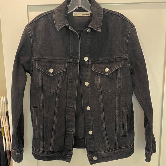 Topshop Moto Denim Jean Jacket coat oversized 90's fit black - Picture 7 of 7